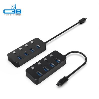 China Mobile Devices Power Switch Data Hub Individual Splitter USB-c To Port 4 USB-A Hub With Led Light And Power Adapter for sale