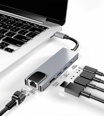 China Hot Selling Mobile/Computer Devices 5 in 1 USB Hub Type-C to Gigabit Ethernet Adapter 1000M RJ45 2-Port USB3.0 USB C Docking Station for sale