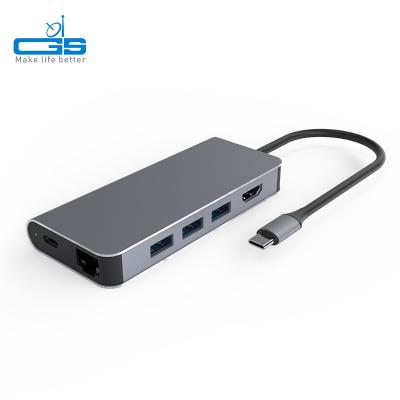 China Aluminum Aloy 8 in 1 Docking Station Type-C to RJ45 VGA Hub Converter Multiport USB30 Type C HUB Adapter VGA USB 3.0 for Laptop Computer for sale