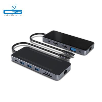 China Type-C Enabled Devices 12 USB3.0 12 Ports RJ45 Ports RJ45 Charging Hub 4K 30Hz 100W LAN VGA USB C Charging Hub 12 in 1 USB Hub for sale