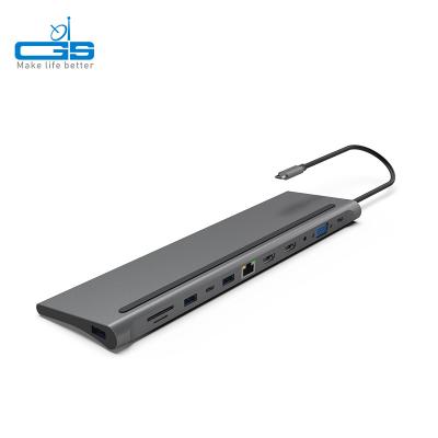 China Charging+Data Transfer+Video Aluminum Fast Charger Product Dual HD USB3.0 USB C High Speed ​​Audio Data Transfer RJ45 VGA PD Type C Hub Laptop Docking Station For Mac for sale