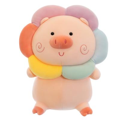 China Hot Wholesale Cute Fun Plush Toys Cartoon Rainbow Flower Pig Plush Pillow Holiday Piggy Stuffed Animal Birthday Gift For Kids Girls for sale