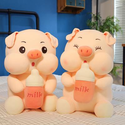 China New Cute Fun Baby Bottle Pig Stuffed Plush Toy Dolls Cute Piggy Pillow Cartoon Doll Creative Gifts for sale