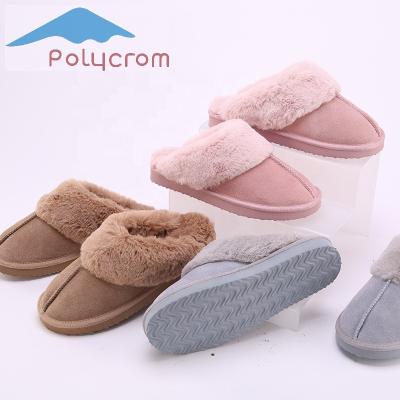 China Fashion Trend Women's Winter Flat Slippers Men's Classic Indoor Home Suede Cow Fur Upper Flat Slippers for sale