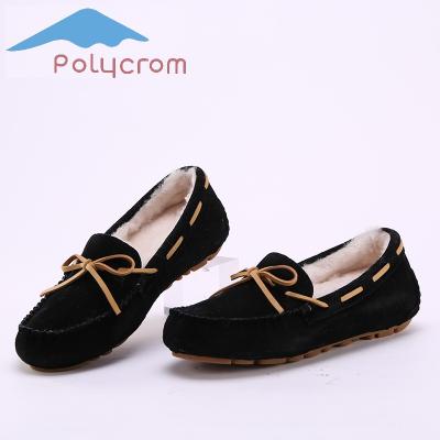 China Winter Flat Slip On Moccasin Suede Leather Shoe For Women for sale