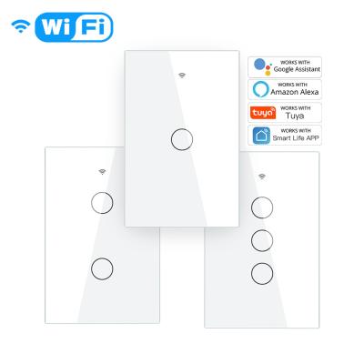 China RF433 WiFi Tempered Glass Wall Touch Smart Lamp Switch No Neutral Wire Needed 1 Strip Smart Single Wire Wall Switch Work With Alexa Google for sale