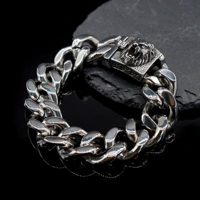 China 2022 Environmentally Friendly New Retro Old Silver Top Stretching Link Selling Bracelet Beast Unique Lion Cuban Chain for sale