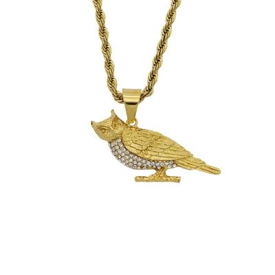 China High Quality Hot Selling Stainless Steel Environmentally Friendly Gift For Friend Ice Animal Rhinestone Owl Charm Gold Pendants for sale