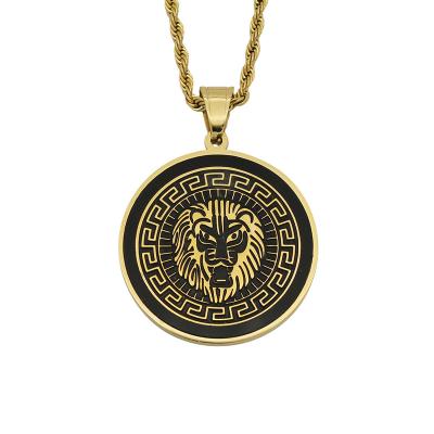 China Factory Wholesale CLASSIC Ancient Egyptian Classic Lion Black Epoxy 18k Gold Plated Stainless Steel Pendant Jewelry for sale