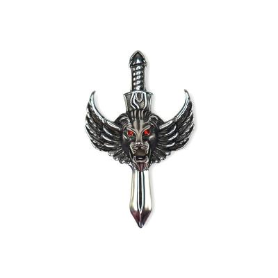 China Crusader Vintage Environmental Friendly Lion With Crystal Eyes Nice Stainless Steel Flying Wings Sword Pendant for sale