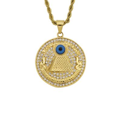 China Factory wholesale environmental friendly 18k gold plated stainless steel fashion occult statement unisex pyramid eyes pendant for sale