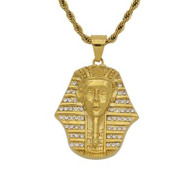 China Customization Environmental Friendly Wholesale 18k Gold Plated Stainless Steel Ice Out Occult Statement Pharaoh Unisex Pendant for sale