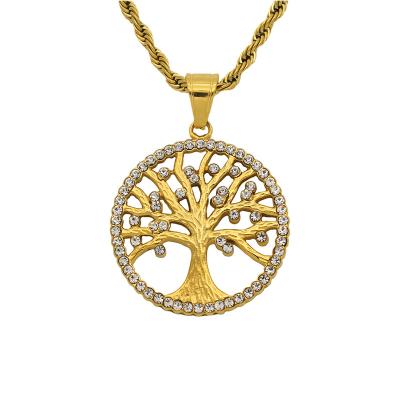 China 2022 Ice Disc Design Tree Cute 18k Gold Plated Stainless Steel Jewelry Tree Of Life Pendant for sale