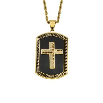 China New Design CLASSIC Unique Release Cross Luxury Rhinestone Black Epoxy King Gold Plated Stainless Steel Pendant Jewelry for sale