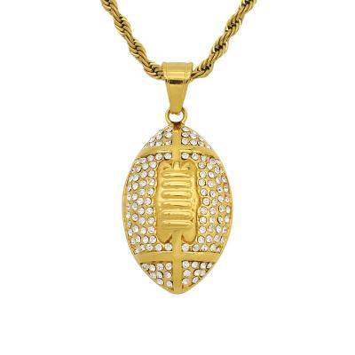 China Environmental Friendly 316 Gold Plated 18k Gold Plated Stainless Steel Fancy Gold Sport Style American Football Pendant for sale