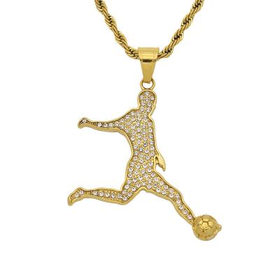 China Casual 18K Gold/Sporty Plated Stainless Steel Gift For Soccer Fans Fashion Sport Style Ice Footballer Pendant for sale