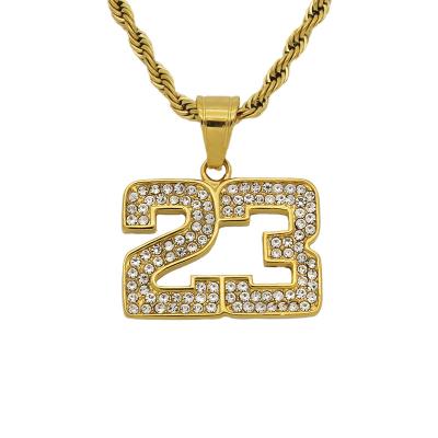 China Luxury Number 23 The Legendary Basketball Player Michael Jordan Full Rhinestone Ice Out Stainless Steel Pendant for sale