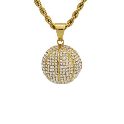 China Shiny Sports Stainless Steel Sports Style Ice Out Basketball Shape Full Crystal Pendant for sale