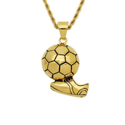 China International Hip Hop Sport Football 18k Gold Plated Stainless Steel Hip Hop Football Is On The Toe Pendant for sale