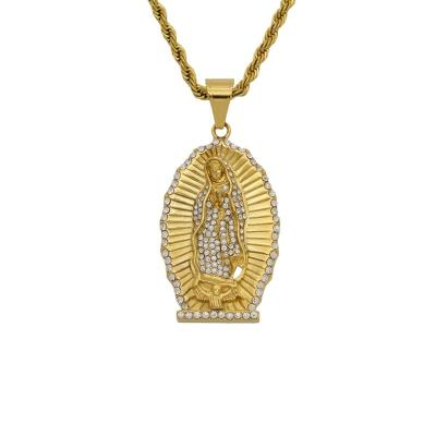 China Religious Beliefs Mother Of God 18K Gold Plated Stainless Steel Ice Blessed Virgin Mary Catholicism Pendant for sale