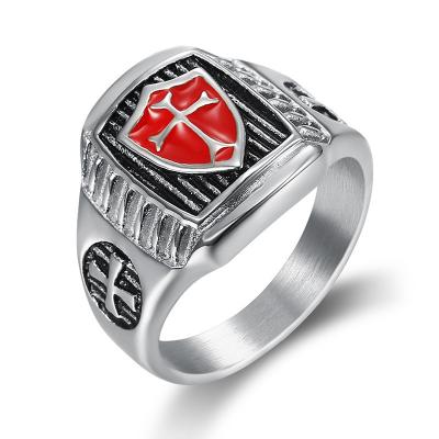 China Vintage Environmental Friendly Medieval European Knights Cross Stainless Steel Shield Men's Cross Ring for sale