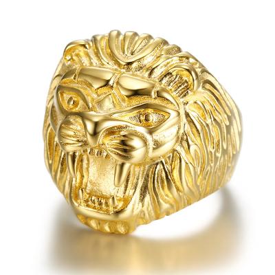 China Club Style Ring Environmental Friendly Luxury Gold Plated Stainless Steel HIP-HOP Lion Head Ring For Man for sale