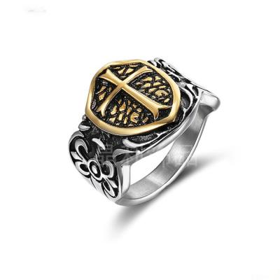 China 2022 Environmental Friendly Unique Rings For Knights Templar Stainless Steel Ring Man's Retro Cross Shield for sale