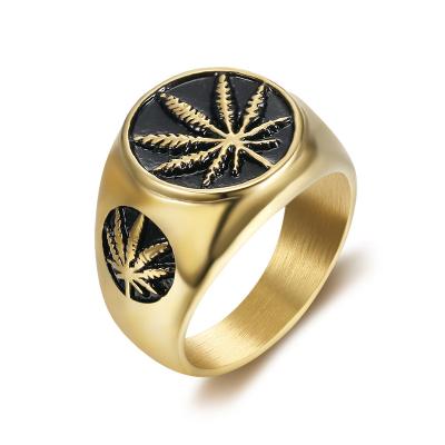 China Hot Sale Environmentally Friendly Nightclub Talent Rapper Stainless Steel Jewelry 18k Gold Plated/Sliver Hiphop Weed Ring for sale