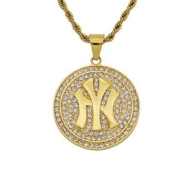 China Environmental Friendly Baseball Fans Favorite Gift 18k Gold Plated Expensive Jewelry Ice Disc Yankee New York Shiny Pendant for sale