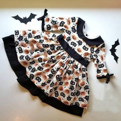 China Breathable Girls Fall Halloween Holiday Pumpkin Boutique Dress Ruffle Design Dress for sale