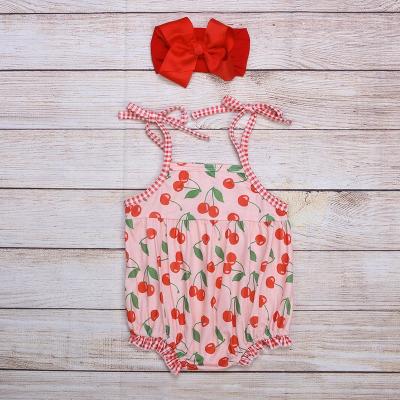 China Wholesale 0-3T Girl's Romper RTS Romper For Girls With Cherry Print Summer Boutique Cute Pink Girl Overalls for sale