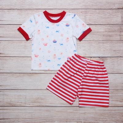 China Wholesale Casual Boutique Kids Outfits Ocean Elements Printed Cotton Fabric 2 Piece Shorts Set Summer Boutique Clothes For Boy for sale