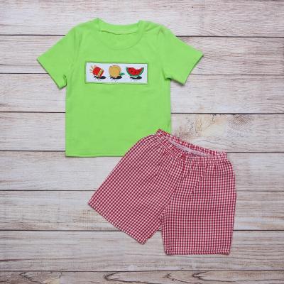 China Ant motion design embroidery boutique summer casual wholesale children's boutique sets two short pieces outfits for sale