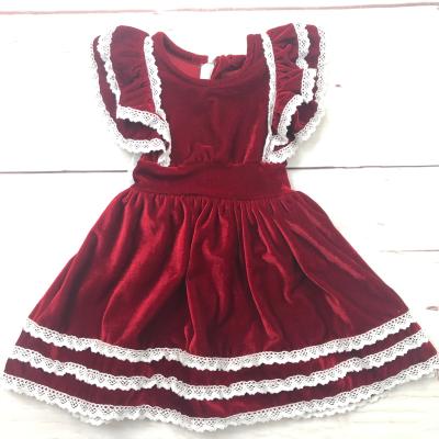 China New children's clothing baby casual dress pure gold color velvet skirt girl lace ruffle bow on the back boutique children dress for sale