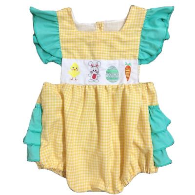 China /Comfortable Wholesale Knitted Newborn Baby Romper Breathable Ruffle Easter Romper Clothes 100% Cotton Girl Sleeveless Bubble for sale