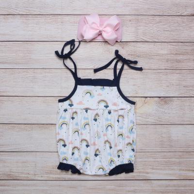 China Wholesale casual boutique 0-3T children's romper clothing rainbow printed cotton fabric gallus summer boutique girl's sleeveless jumpsuit for sale