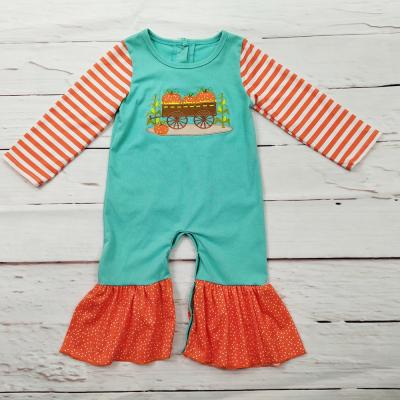 China Baby Boutique Casual Romper Pumpkin Embroidered Long Sleeve Jumpsuit Children's Boutique Girl Clothes for sale