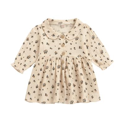 China Autumn Spring Children Girl Floral Dress Anti-static Stylish Cotton Long Sleeve Kids Linen Dresses For Girls for sale