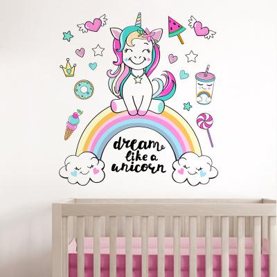 China Hot Selling Unicorn Sticker Waterproof+Eco-friendly DIY PVC Wall Sticker For Kids Room Decoration for sale