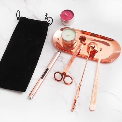 China Luxury Cheap Dipper Rose Gold Candle Accessory Set Tools Candle Wick Sniffer Sniffer Wick Trimmer for sale