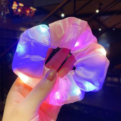 China Cool and Shape High Quality Elastic Hair Band Large Intestine Hair Ring Pure Color Elastic LED Glowing Hair Band for sale