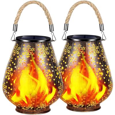 China Outdoor Lawn Walkway Landscape Lamps Dancing Lights Outdoor Lawn Walkway Flame Lamp Metal Fire Flickering Solar Led Lantern for sale