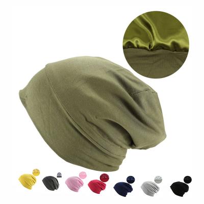 China Slouchy Cotton Striped Silk Beanie Hat Cap Gift Women Satin Spring Sleep Headwrap Hood Custom Wholesale COMMON White for sale