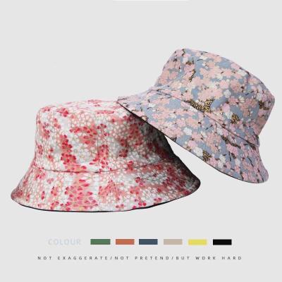 China 2022 New Unisex Fisherman Caps Logo Custom Printed Bucket Hats of Sakura All Over Printed Reversible Decoration 2022 Increasing Hat for sale