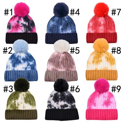 China Wholesale NEW COMMON INS Fashion Fall Tie Dye Knitted Hat With Matching Pom Poms For Women Winter for sale