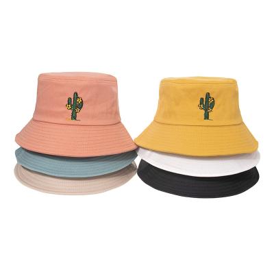 China Wholesale Decorative Embroidery Cactus Logo Orange Sun Protective Folding Fishing Bucket Hat Summer for sale