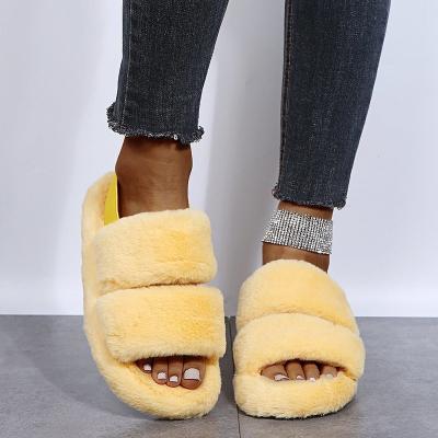 China Fashion Trend HOT Famous Brands Insist Casual Faux Fur Furry Slippers Indoor Winter Designer Shoes Women Girls Girls for sale