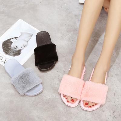 China Wholesale Furry Shoes Women Furry Slippers Comfortable Trendy Fashion Trend Strappy Slip On Flip Flops Women Faux Fur Slippers Bedroom for sale