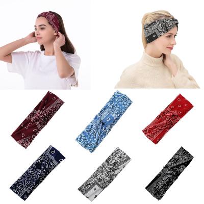 China Hot Sale Women's Bandana Bandana Flower Boho Flower Paisley Decorative Headband Black And White Cross Knot For Makeup Sport for sale