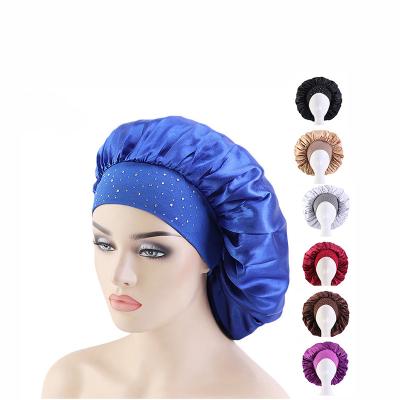 China Image Custom Logo Designer Elastic Band Hair Satin Drill Hood Hair Silk Wraps for sale